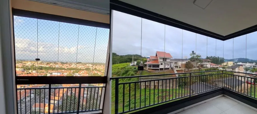Envidraçamento de sacada retrátil — Condomínio • Bairro Cinquentenário, executado pela Caxias do Sul Vidros